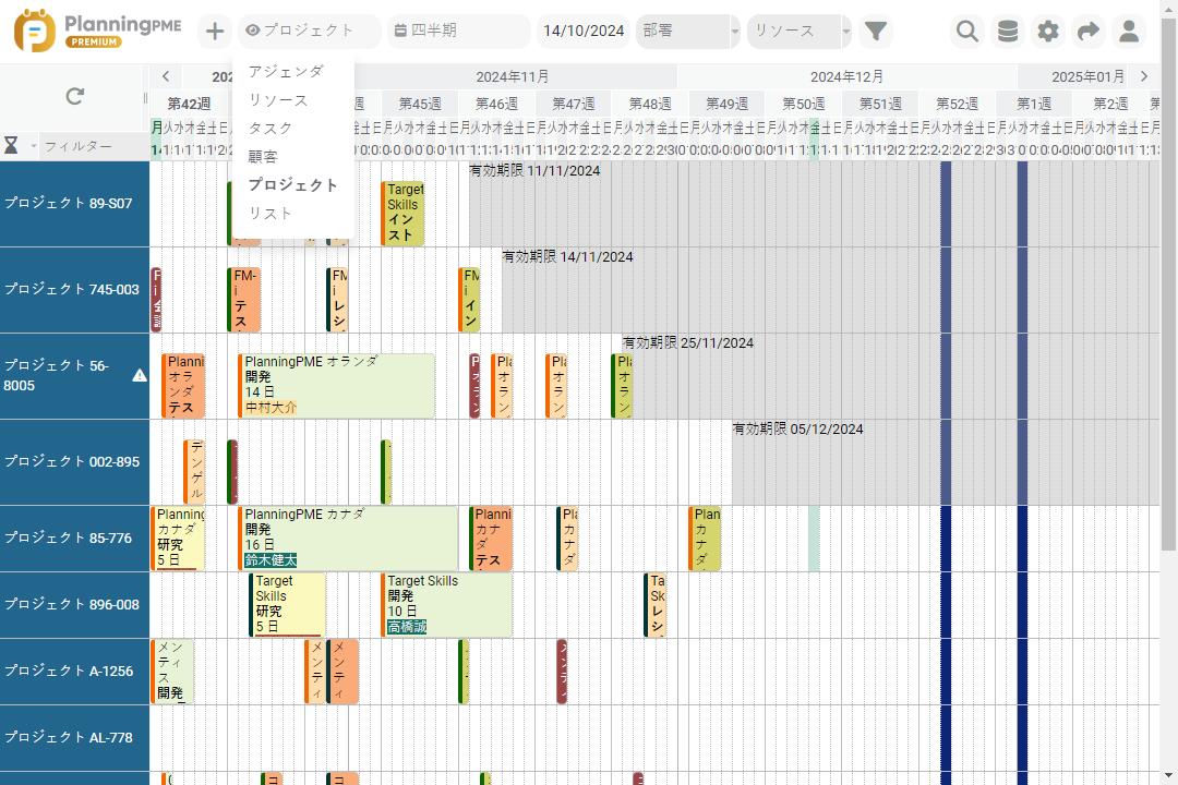 プロジェクトビューでスケジュール