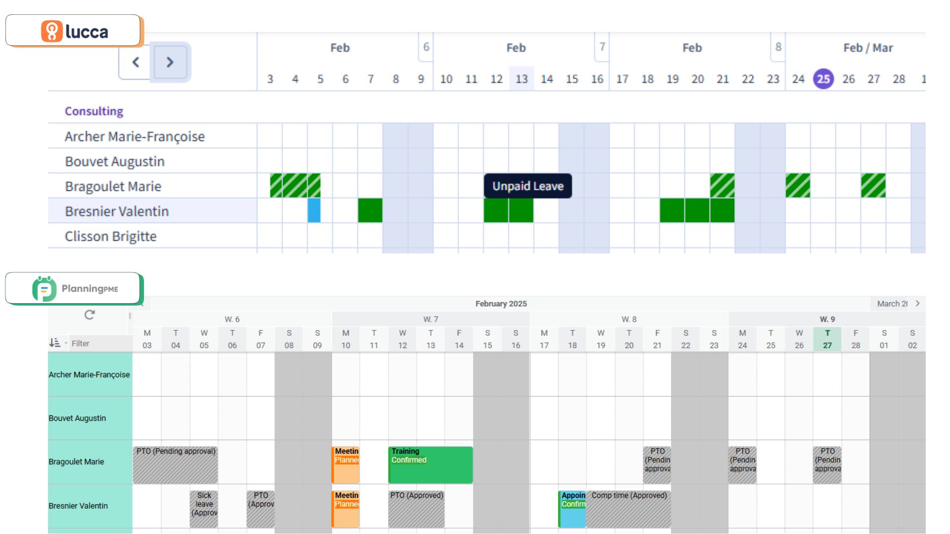  PlanningPME と Lucca のスケジュールの概要